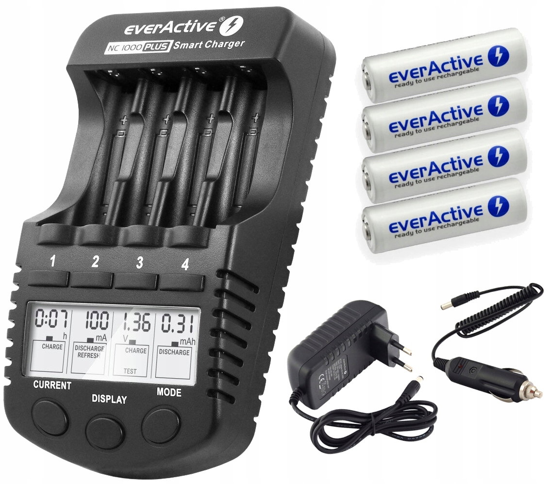 Nabíječka Baterií Aa Aaa LCD 4 Nezávislé Kanály +4x Nabíjecí Baterie 2600 mAh