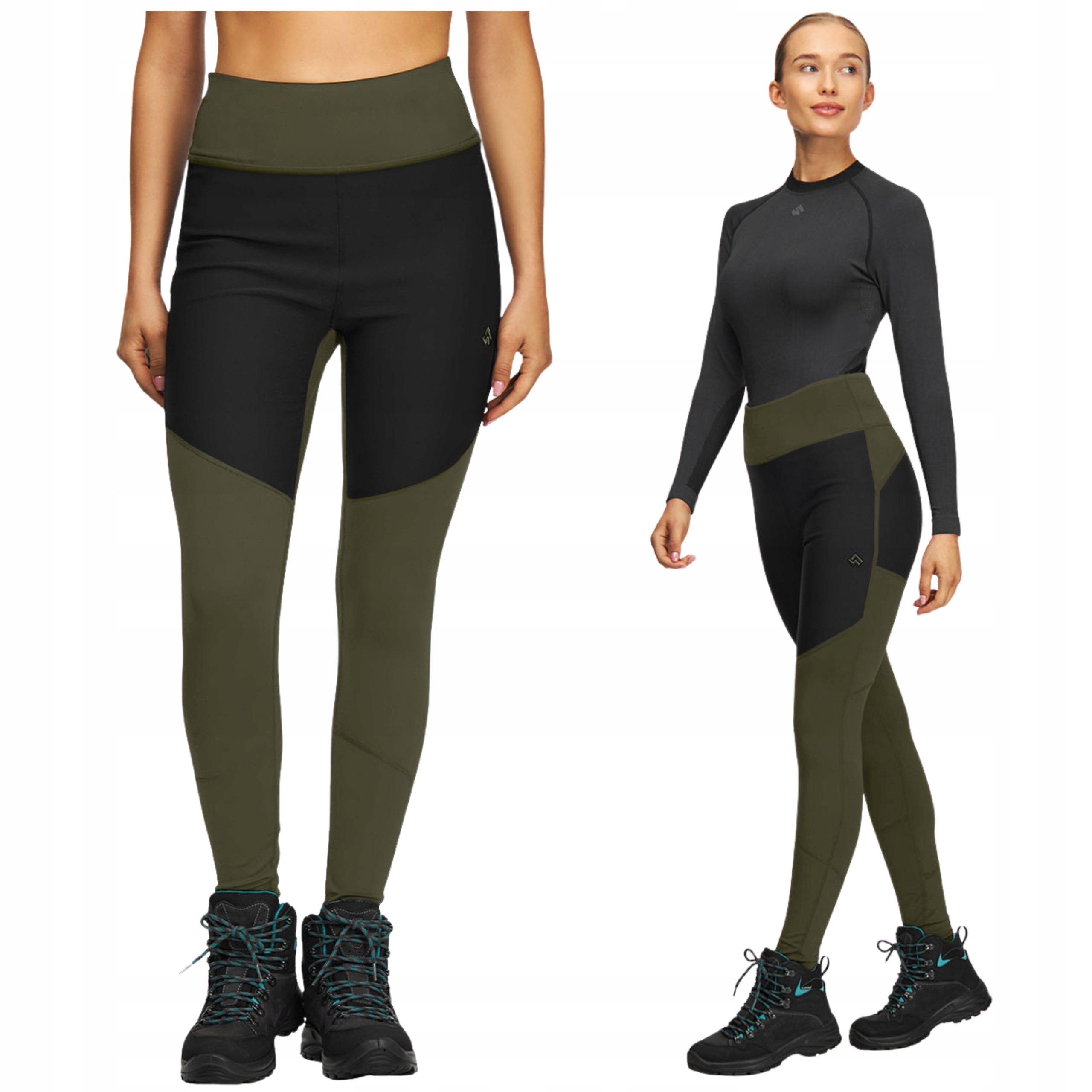 Legginsy trekkingowe damskie Alpinus Orta czarne khaki termoaktywne M