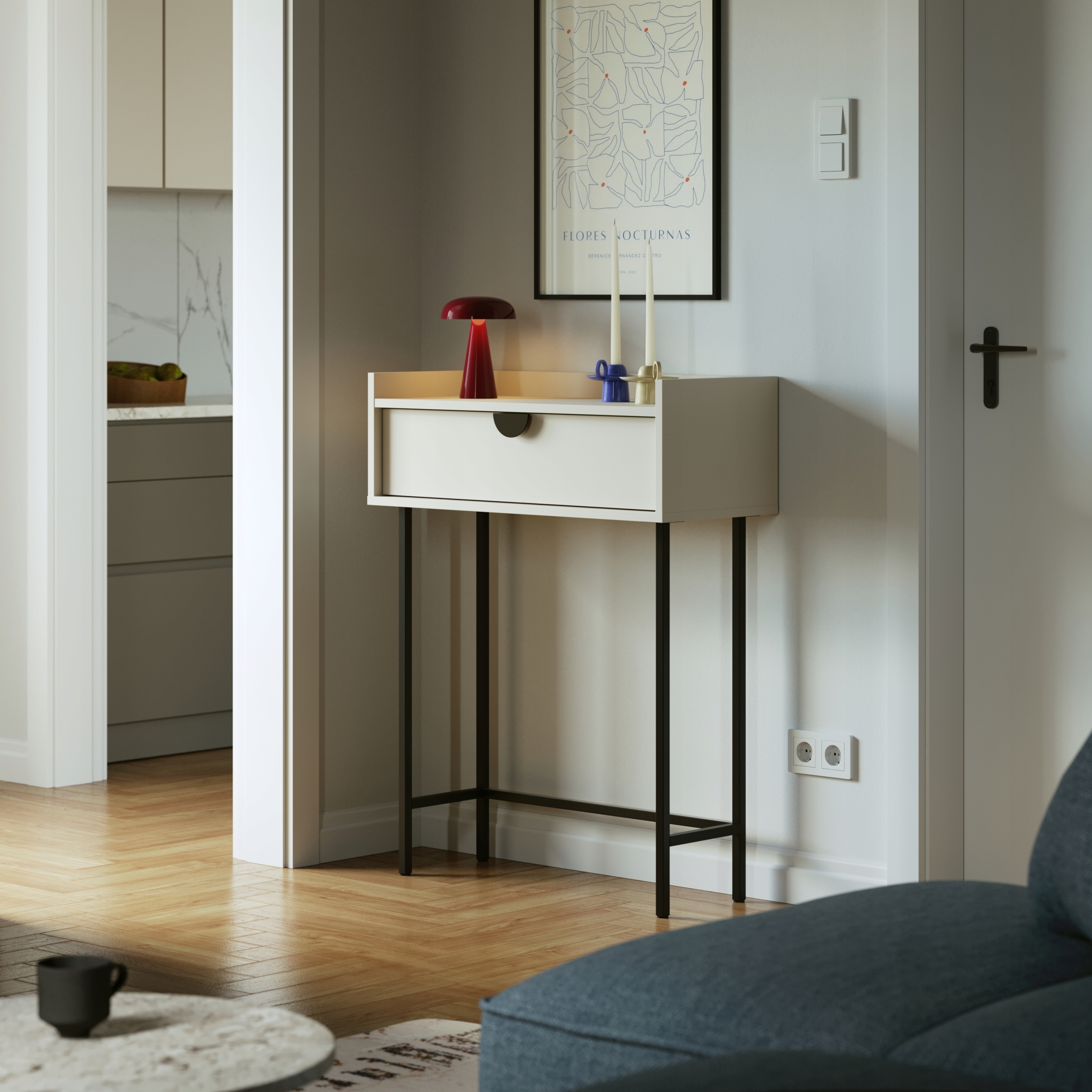 KONSOLA KOMODA POJEMNA TOALETKA SZUFLADA STALOWE NOGI RANT 55CM KS1 SIGI Głębokość mebla 40 cm