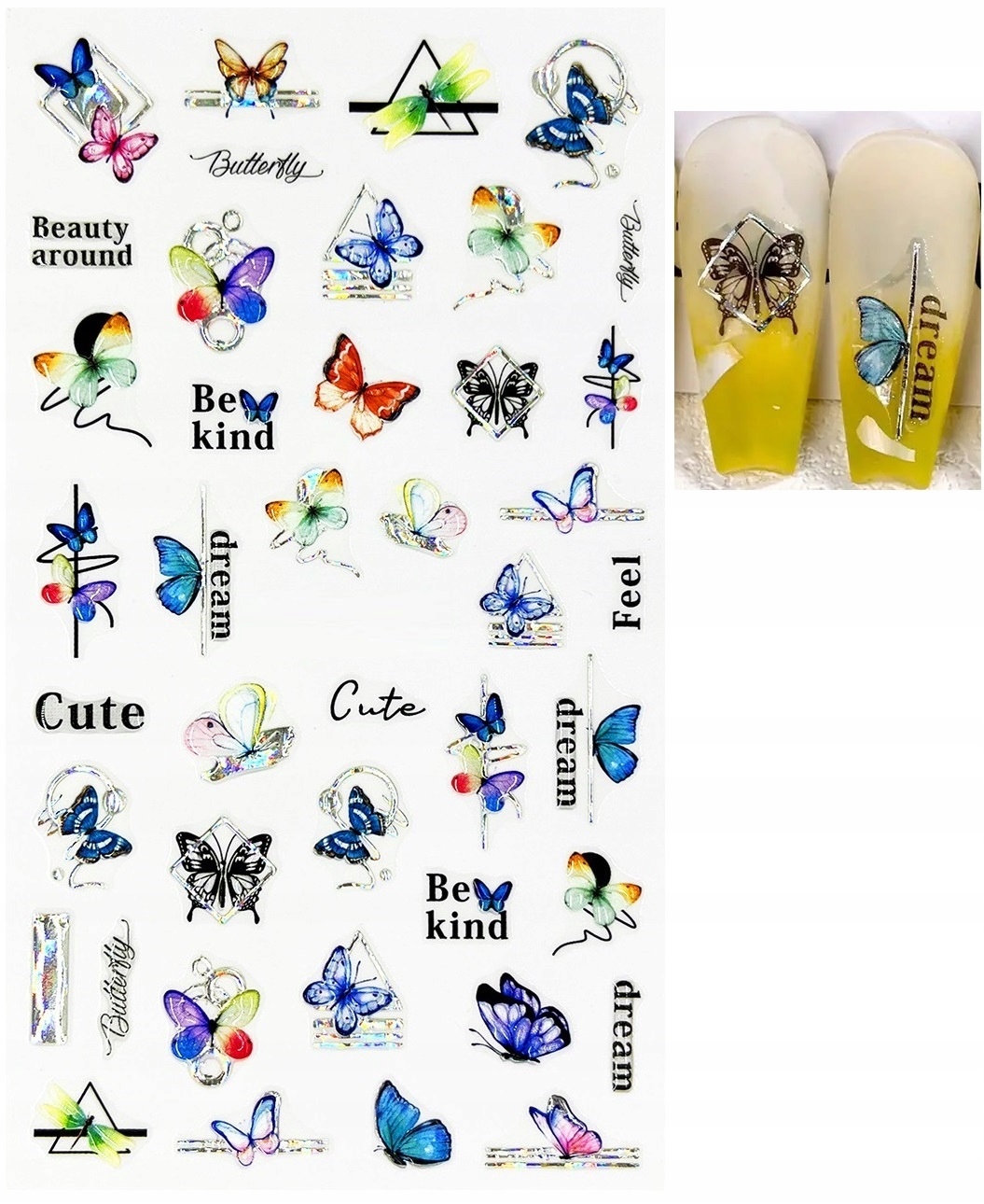 Naklejki samoprzylepne 5D na paznokcie Motyle R131