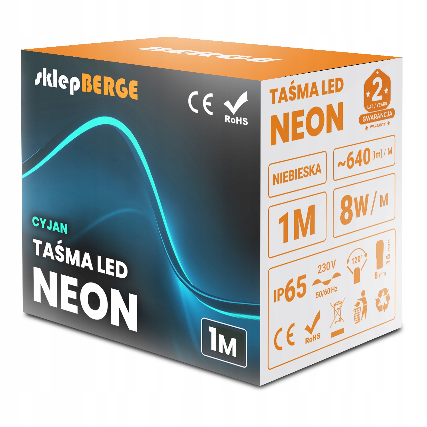 

Taśma Led 230V 2835 1m IP68 Neon Lodowy Błękit