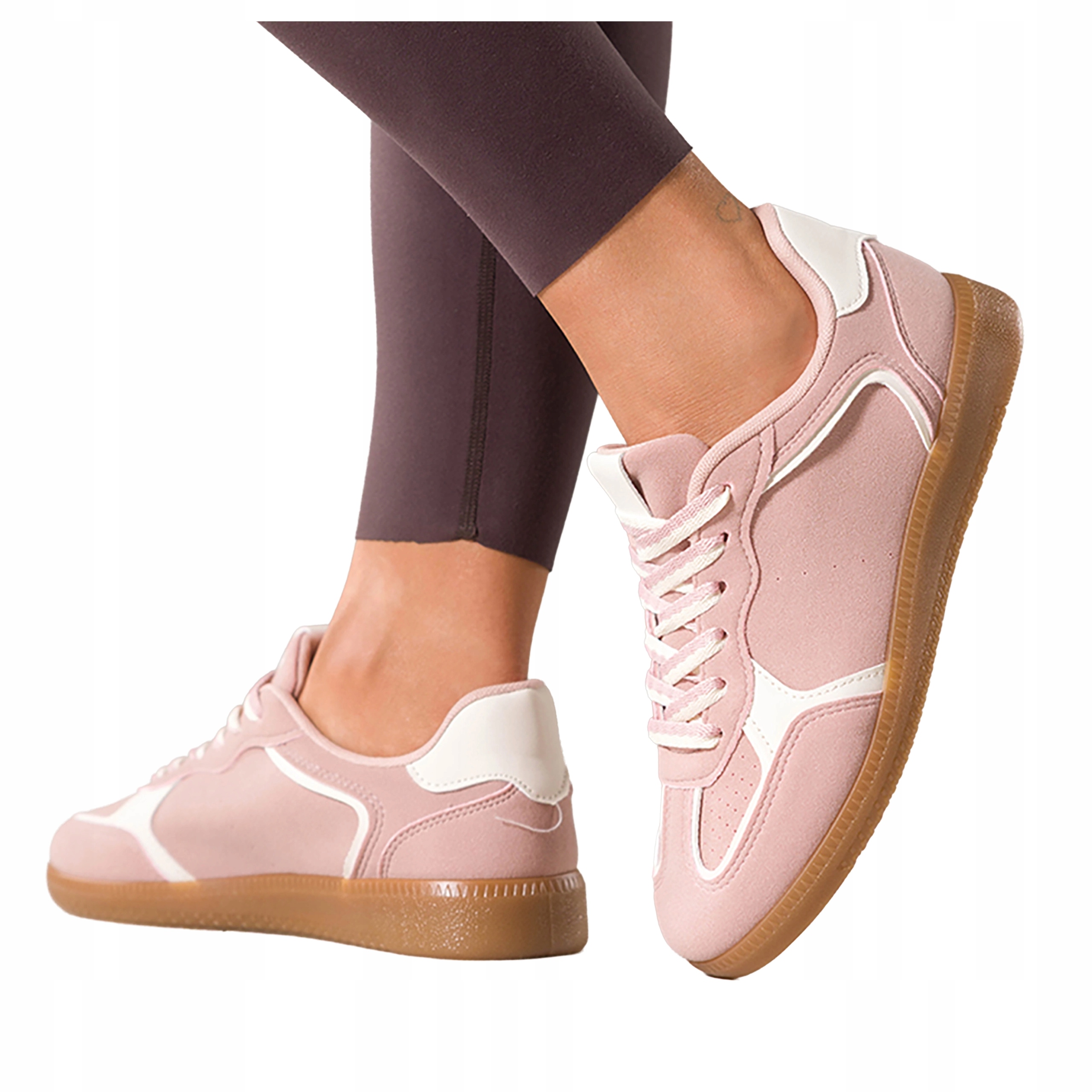 Růžové dámské šněrovací tenisky, ploché, bílé, sportovní vložky, velikost 39