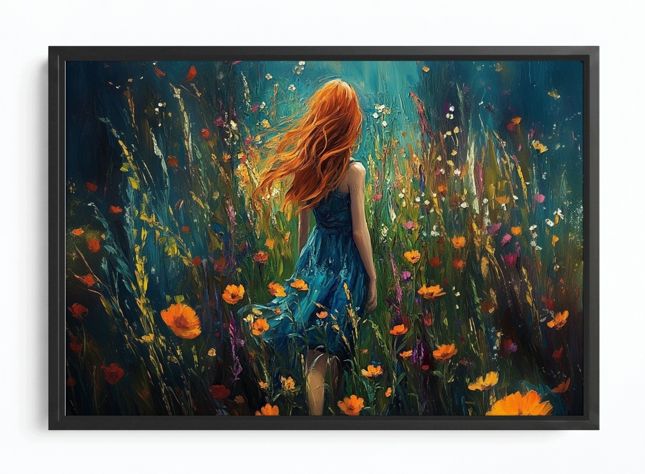 Obraz Rám Americká Krabička Rudá Žena Dívka Louka Květiny Procházka 60x40