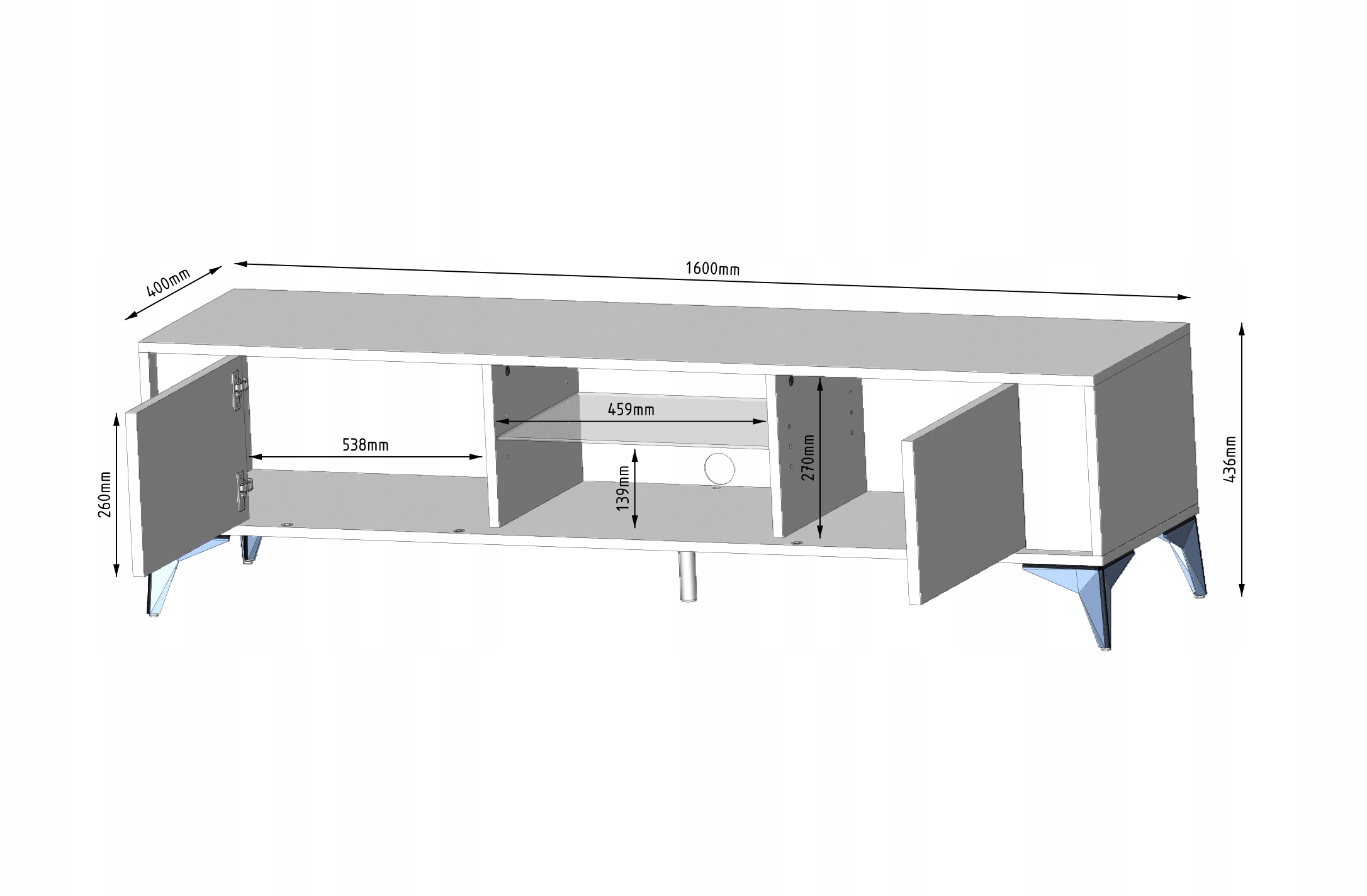 SZAFKA RTV 160 EVEL02 SZARY MAT SZARY POLYSK+LED Wysokość mebla 43 cm