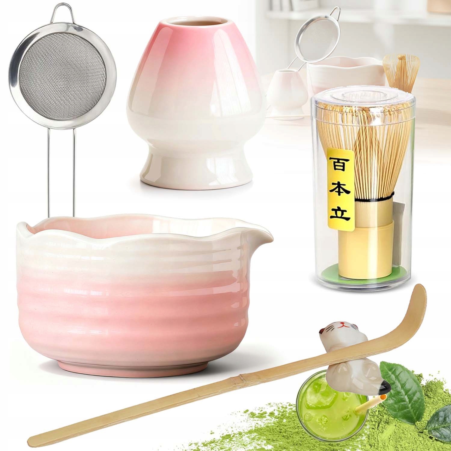 Levně Bambusová Šlehací Metla Na Matchu Matcha 6V1, Sada Prémiové Keramiky