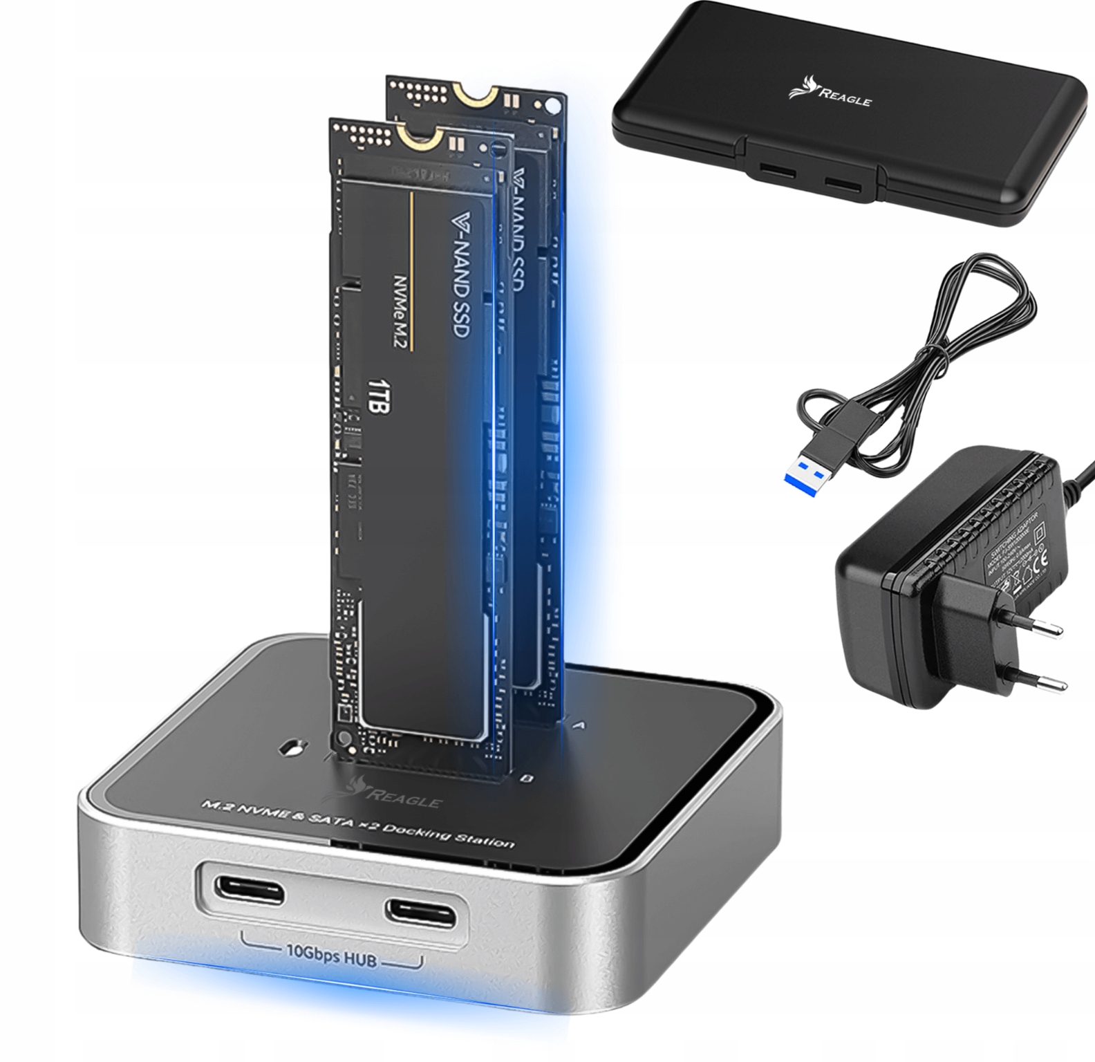 ADAPTER SSD m.2 NVME PCIe SATA NGFF KIESZEŃ NA 2 DYSKI M2 USB 3.2 USB-C