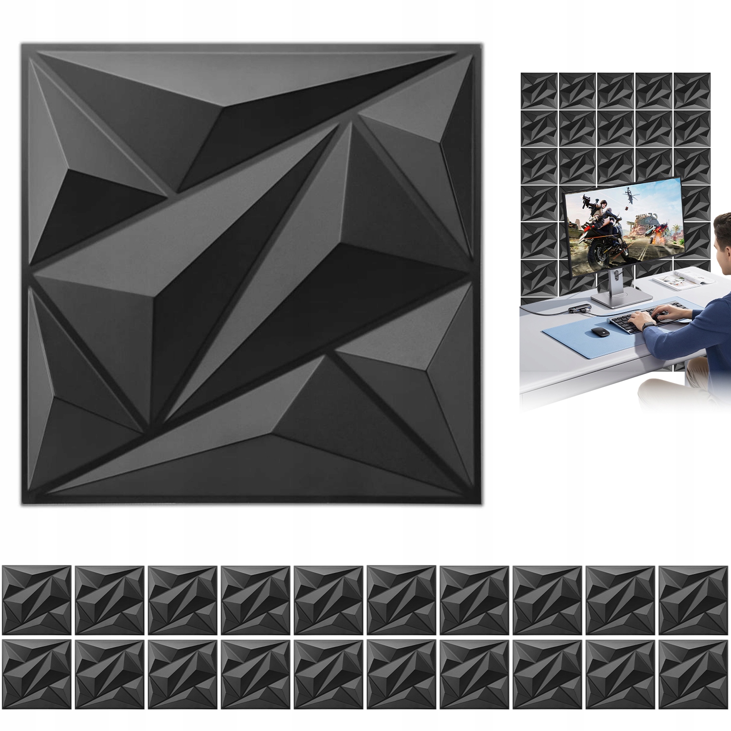 Samolepící 3D Panely Černé Pro Dekoraci Stěn 20 Kusů