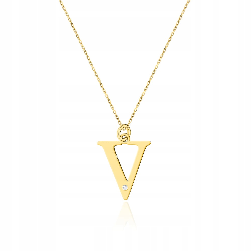 Zlatý náhrdelník s písmenem V briliant pr. 585, velké písmeno s diamantem