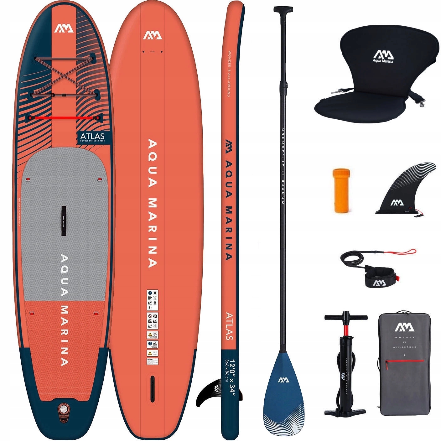 Deska Sup pompowana zestaw wiosło Aqua Marina Atlas 12' 366 cm Siedzisko