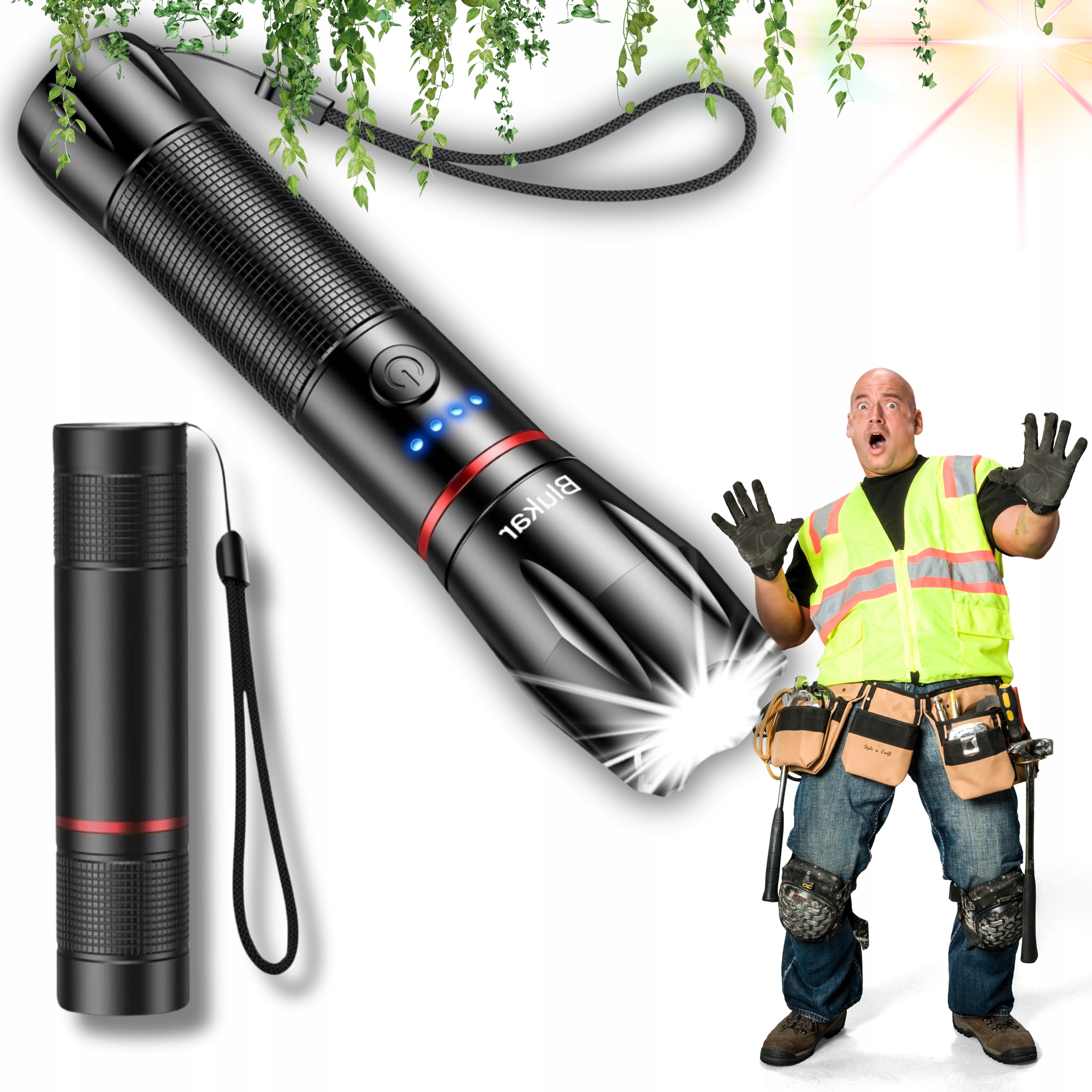 Led Bateriová Svítilna Výkonná Taktická Vojenská IPX6 2000 Lumenů Zoom!