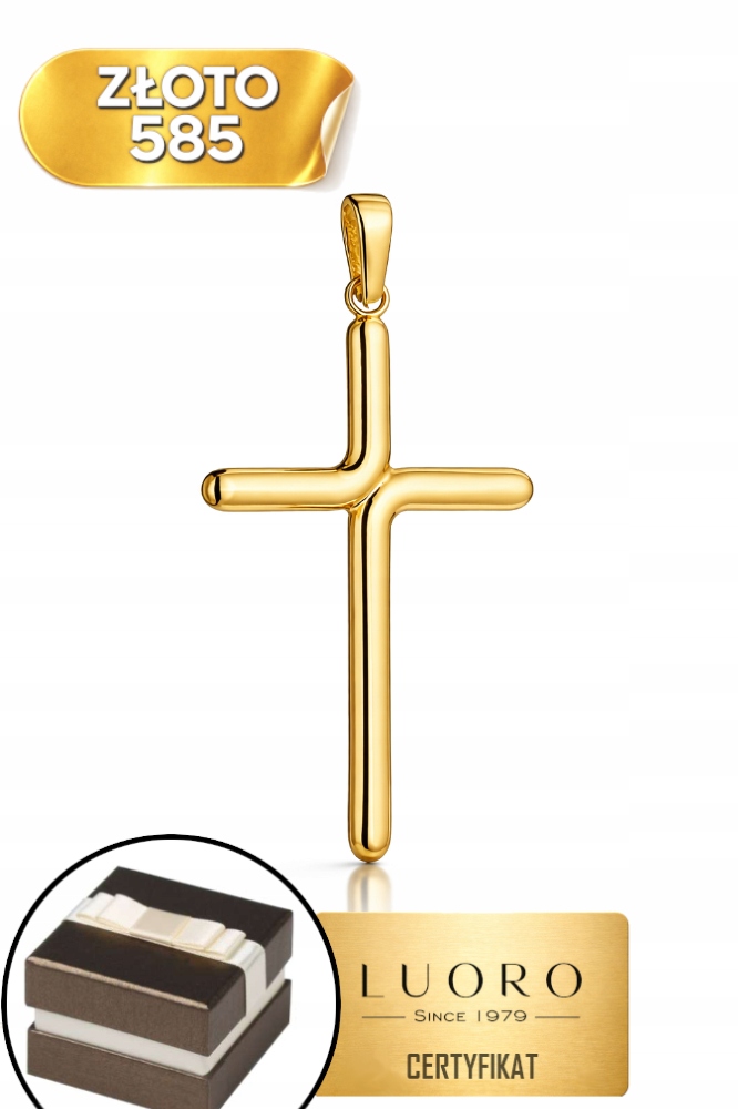 Křížek Zlatý 585 14K Hladký Zaoblený 3,3 CM Elegantní Dárek