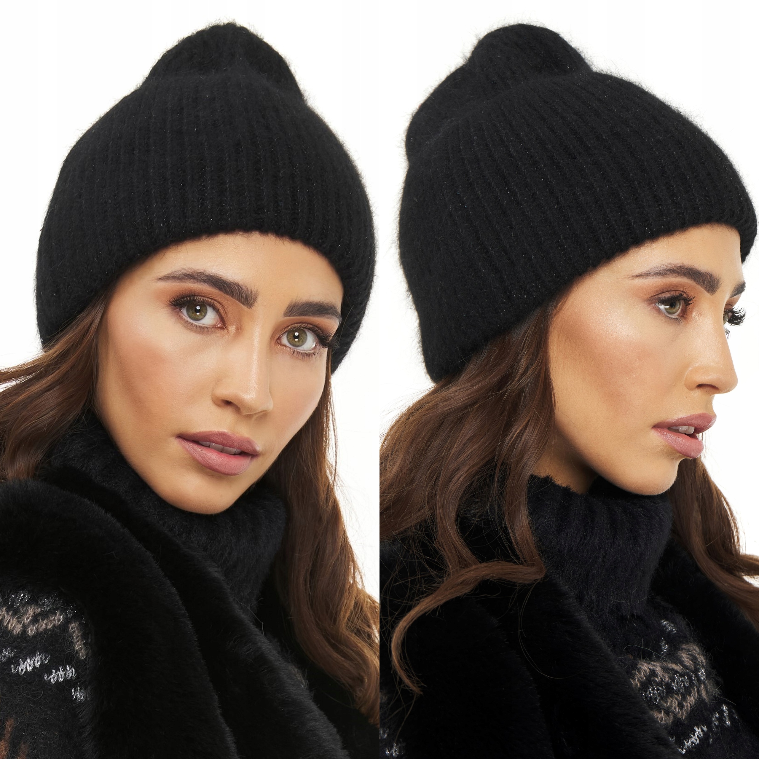 

Czapka Zimowa Beanie gruba dzianina cekiny czarna