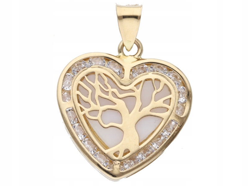 Zlatý přívěsek 585 srdce strom zirkony 1,86g ideální jako dárek 14k