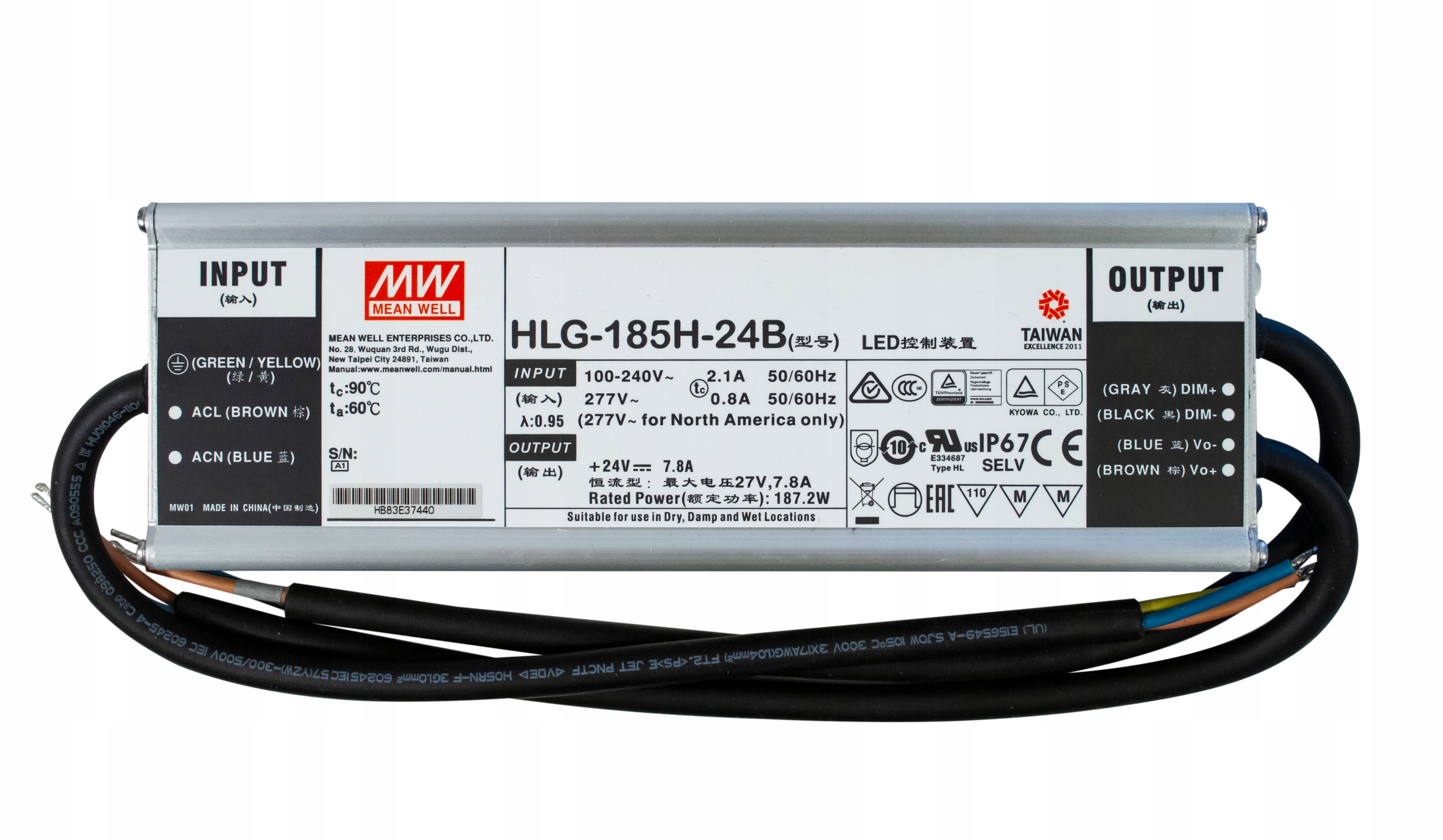 Napájecí zdroj pro Led diody Mean well HLG-185H-24B 185W 24VDC