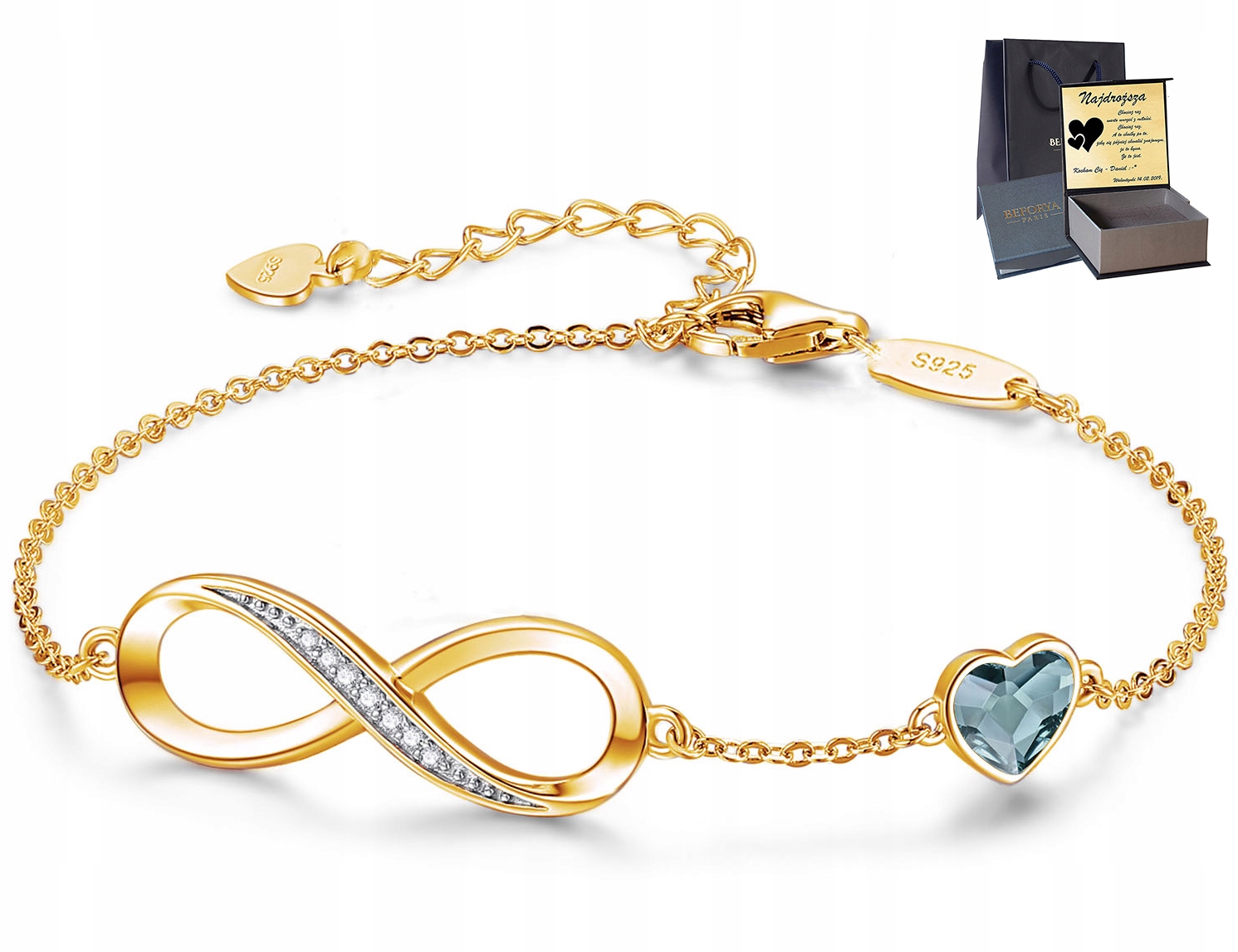 

Infinity Złota Bransoletka Serce Srebro Swarovski