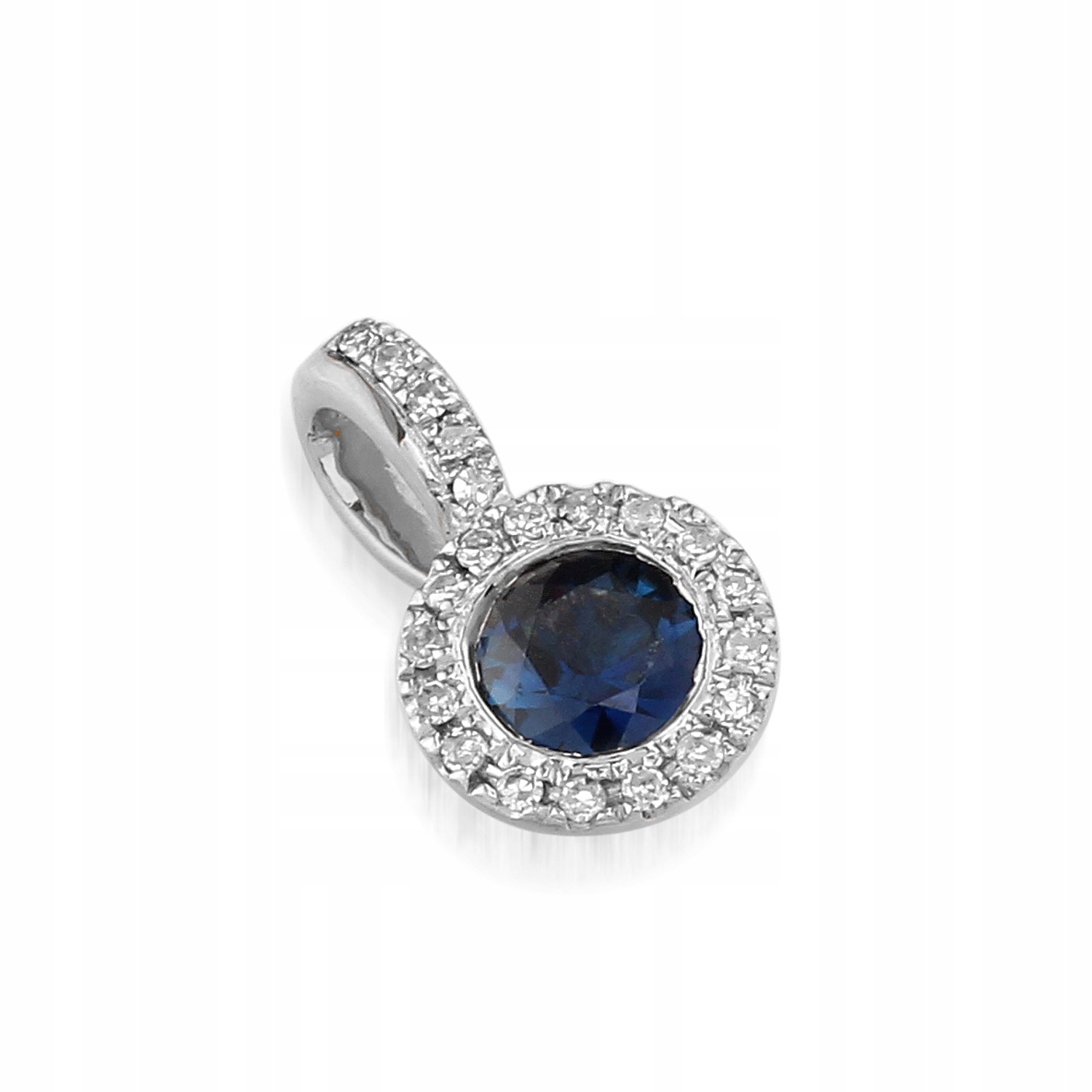Zawieszka Białe Złoto 585 Szafir Diamenty