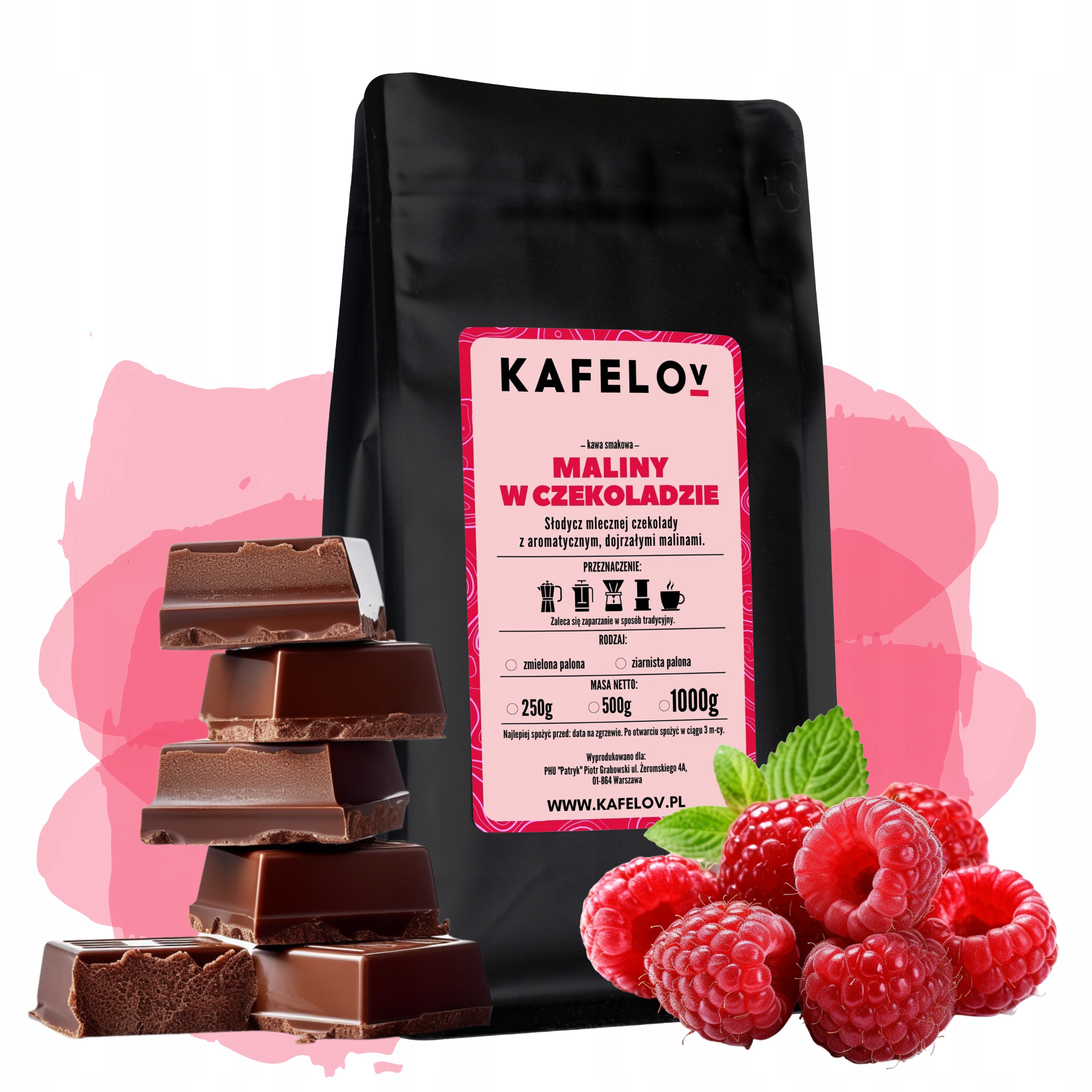 Levně Káva Kafelov Maliny V Čokoládě 1000 g zrno