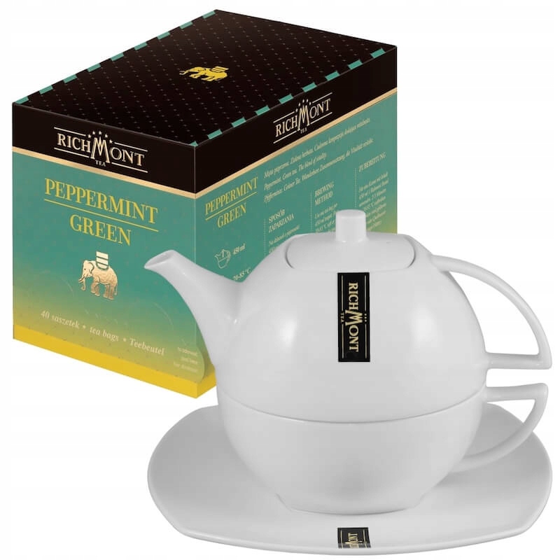 Richmont Peppermint Green 40x4g i komplet porcelany Duo z dzbankiem 450 ml