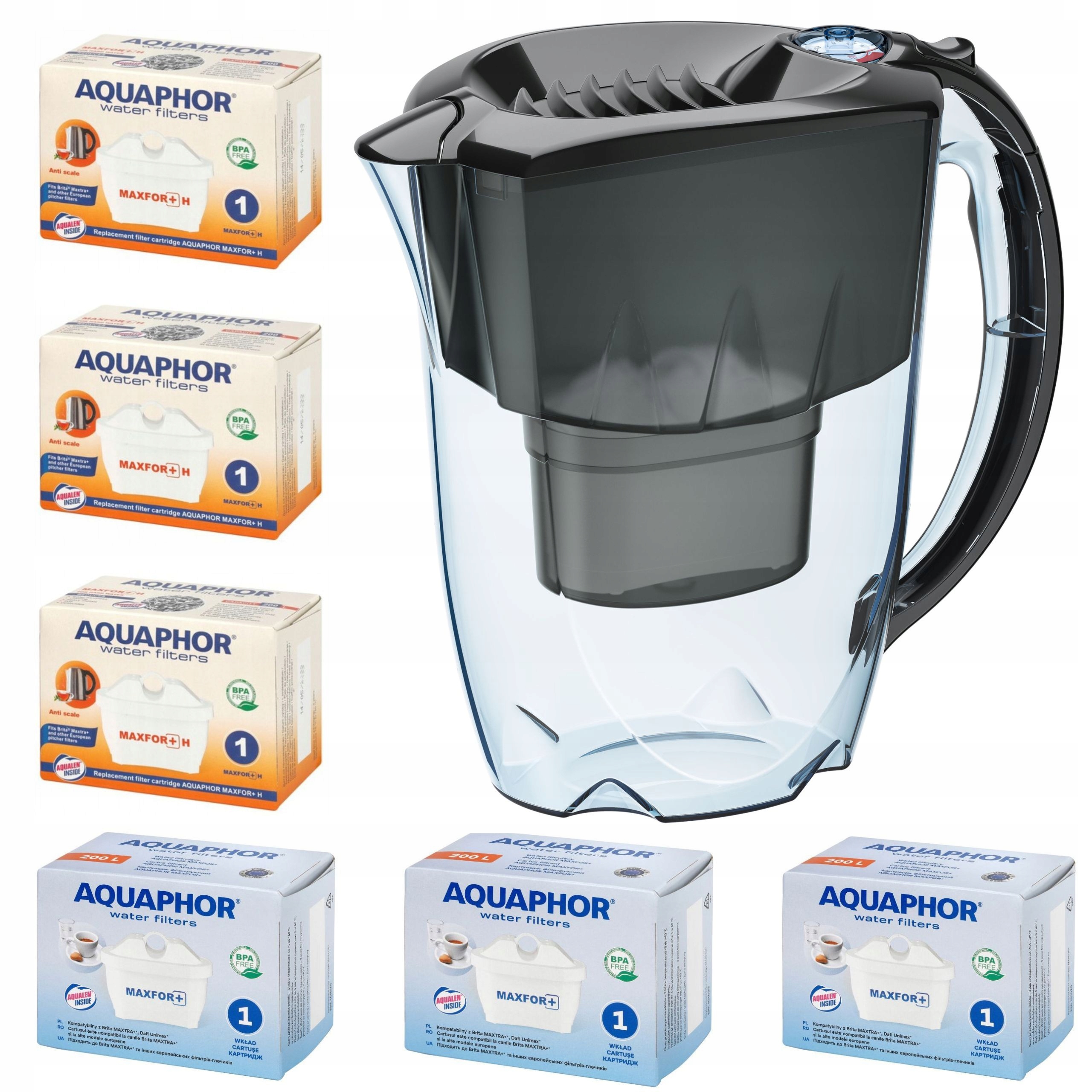 Dzbanek filtrujący Aquaphor Amethyst, czarny zestaw 6 wkładów (3 3H)
