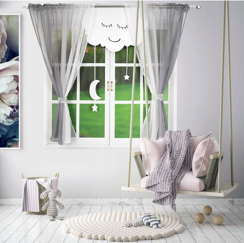 ZESTAW FIRAN Z CHMURKĄ I KSIĘŻYCEM DLA DZIECKA Wzór geometryczny