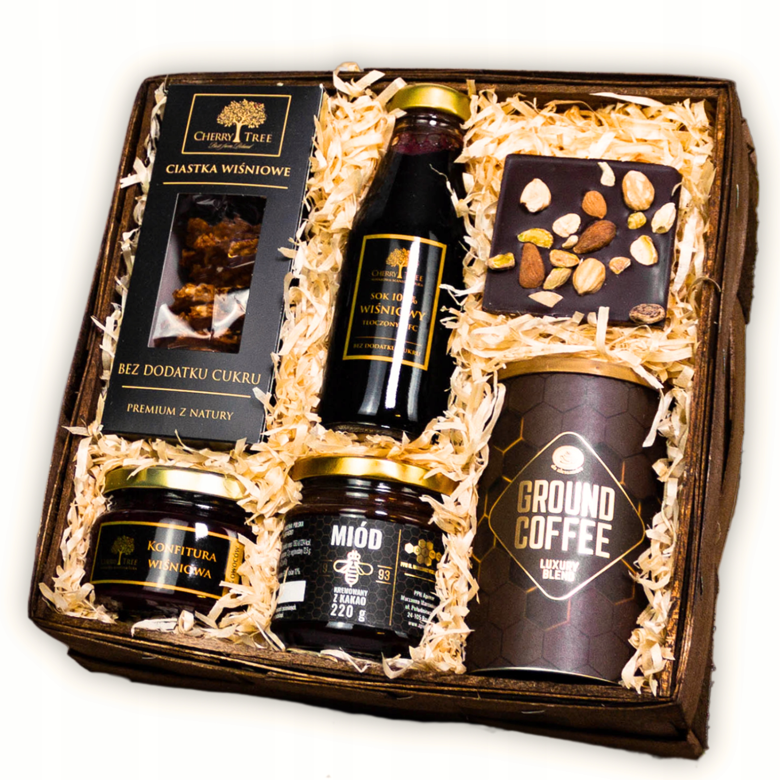 Levně Elegantní Dárkový Koš s kávou a třešňovými koláčky, čokoládovou konfiturou