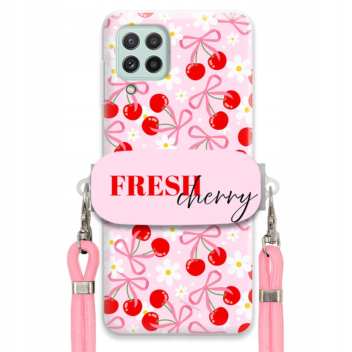 Puzdro pre Samsung A22 5G Case držiak šnúrok Ružový Fresh Cherry Kokardy