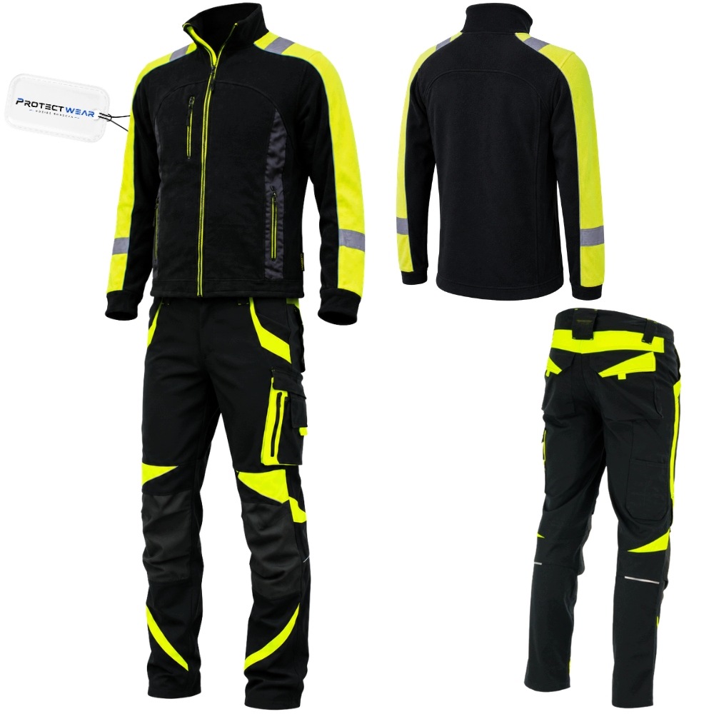 Pracovní oděv komplet fleece kalhoty reflexní fluo žlutý elastický vel.