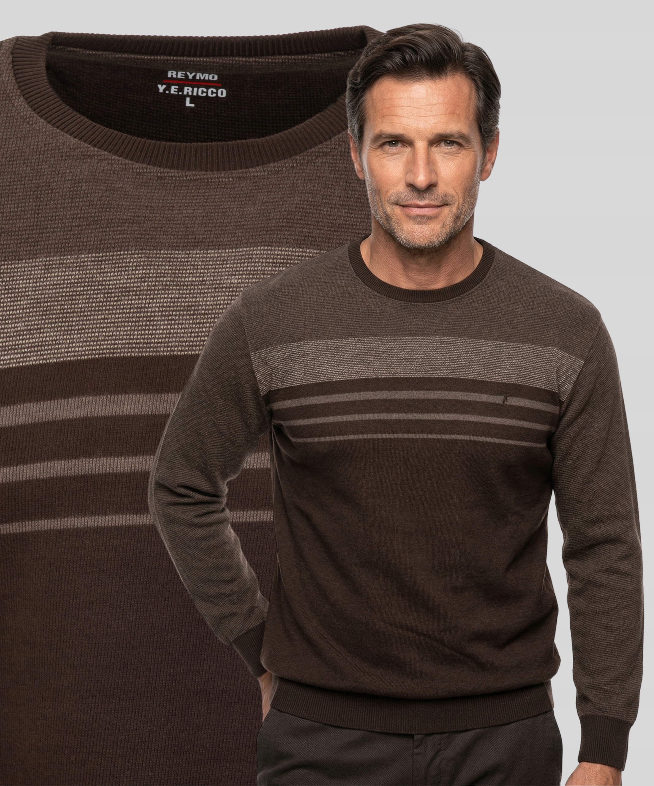 Bluza Męska Bawełniana Ciemno-brązowa Z Paskami rozmiar L