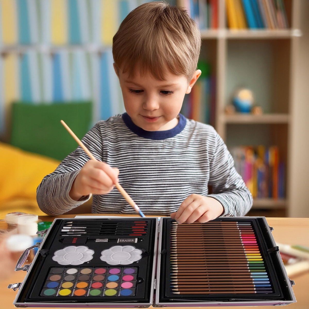 ZESTAW ARTYSTYCZNY DZIECI malowania rysowania Farby Kredki WALIZKA 145 EL Kod producenta Z1026