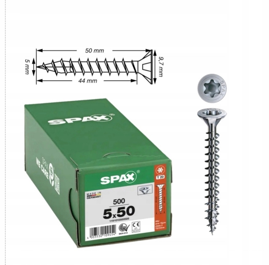 Univerzální šroub do dřeva spax 5 x 50 Wirox Tx 500 ks