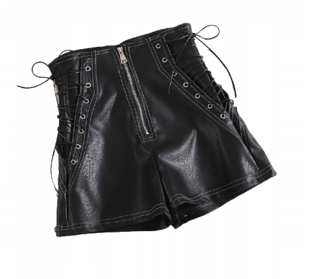 Elegantní kožené dámské Kraťasy s korzetovým zavazováním, vysoký pas S