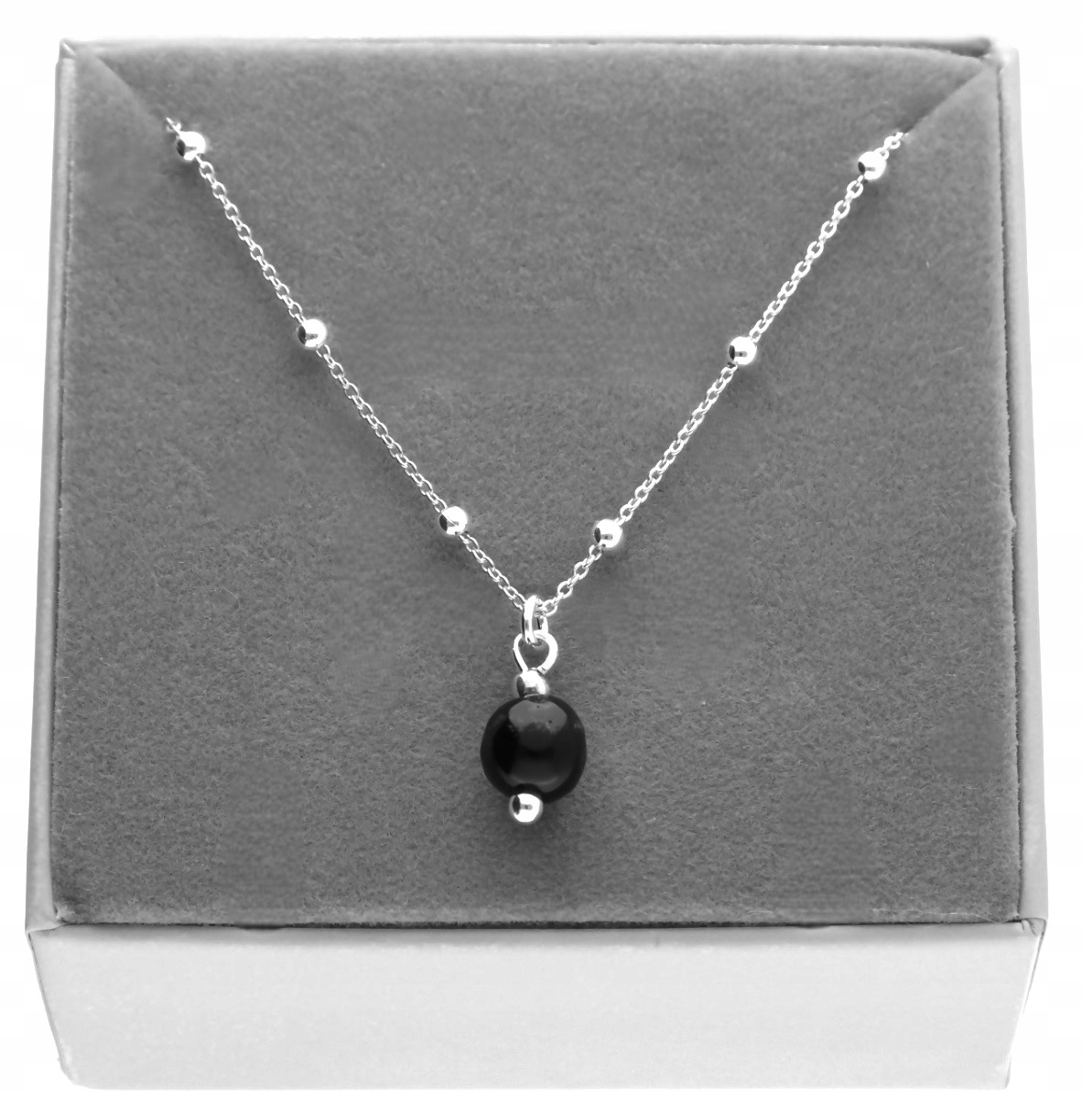 Stříbrný náhrdelník s turmalínem, černý turmalín, Přírodní Kámen 6 mm, 50 cm