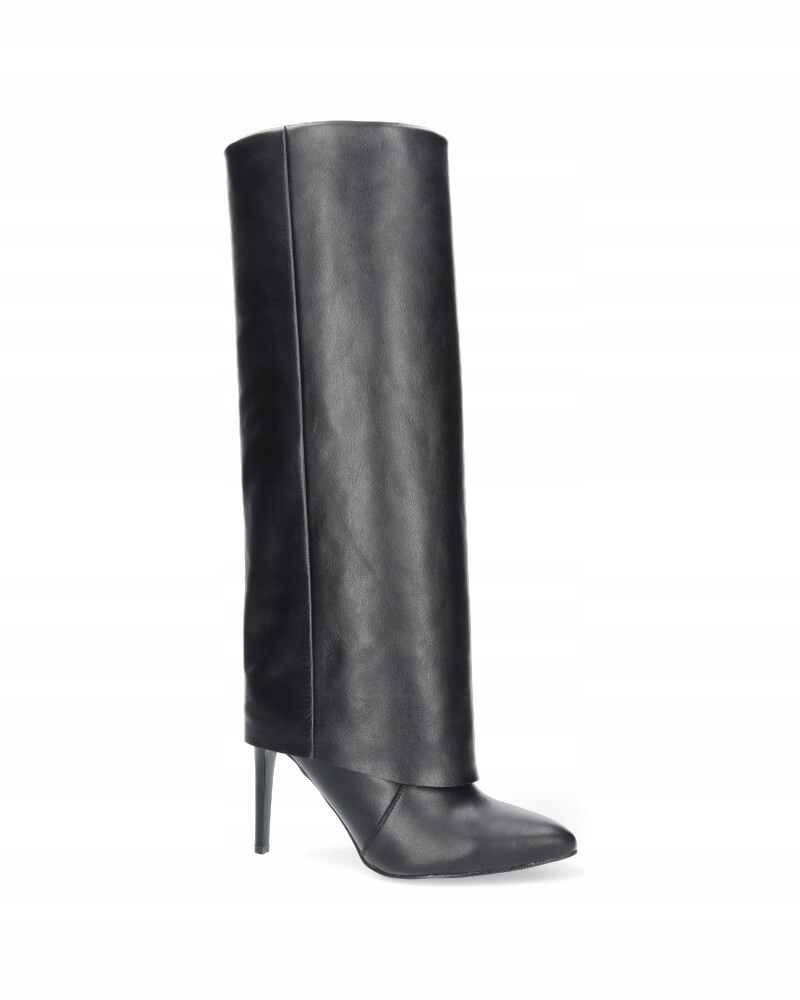 Černé klasické kožené kozačky na podpatku pro ženy elegantní Karino 36