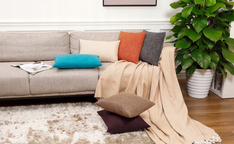 TAN.TOMI 2 poszewki 40x60 cm ze sztucznego lnu SZARE styl boho RUSTYKALNE Rodzaj dekoracyjna