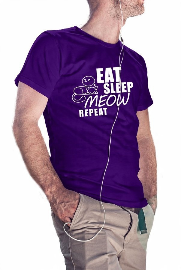 

Koszulka męska Eat Sleep Meow Repeat, fiolet XL