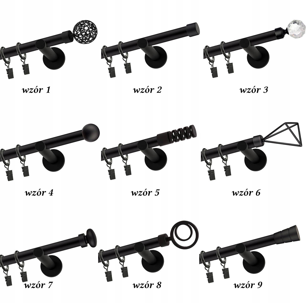 KARNISZ POJEDYNCZY METALOWY 19MM CZARNY MATOWY MAT 180cm KOMPLET WZORY Rodzaj karnisza pojedynczy