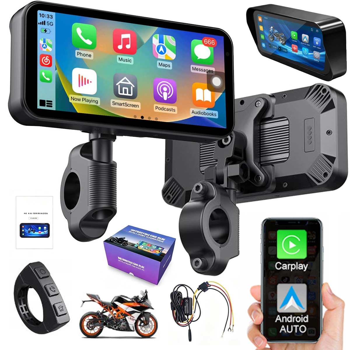 Tablet Stacja Motocyklowa Multimedialna Nawigacja Carplay Android Auto Bt