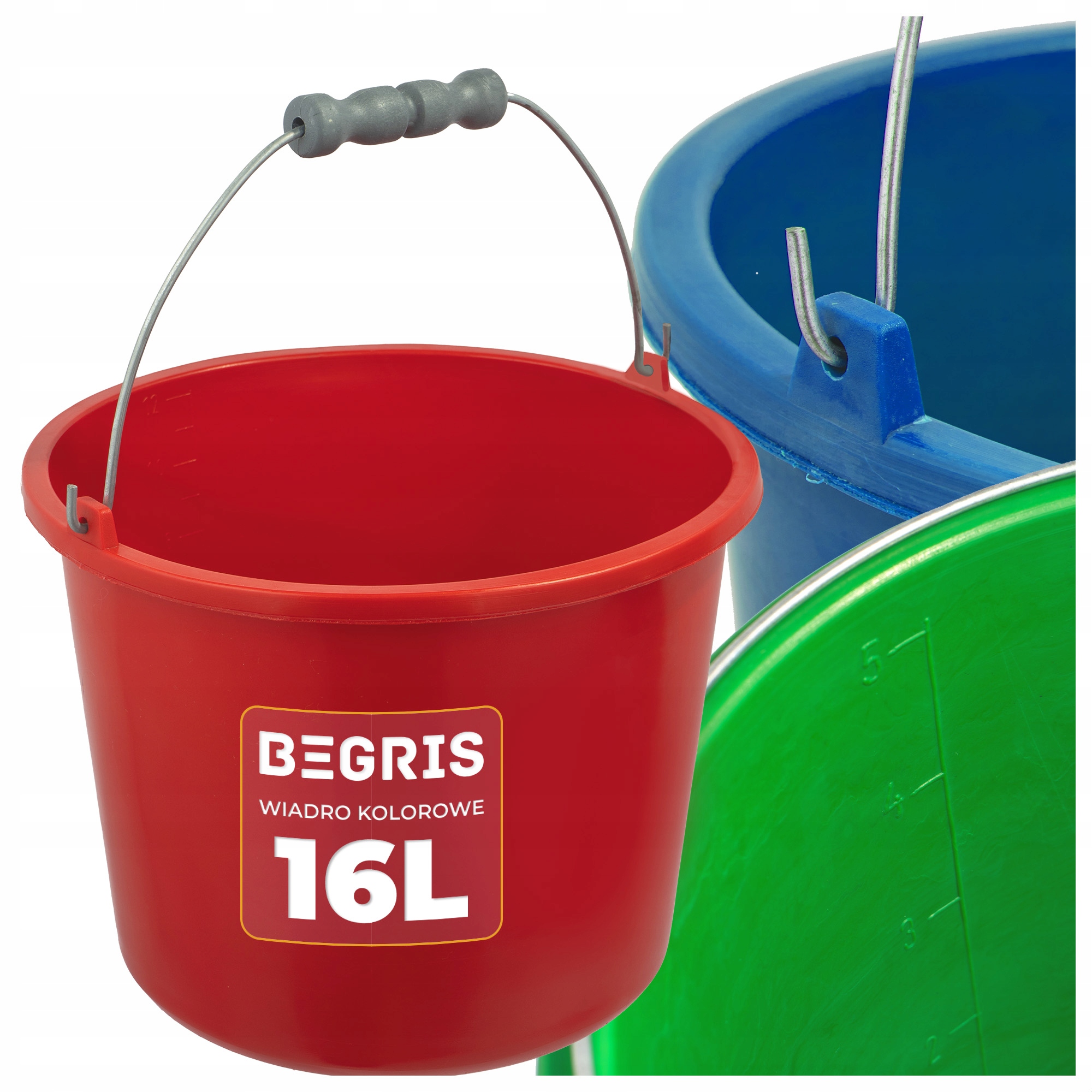 WIADRO BUDOWLANE GOSPODARCZE KOLOROWE 16L WIADERKO MOCNE PLASTIK NA ZIEMIE