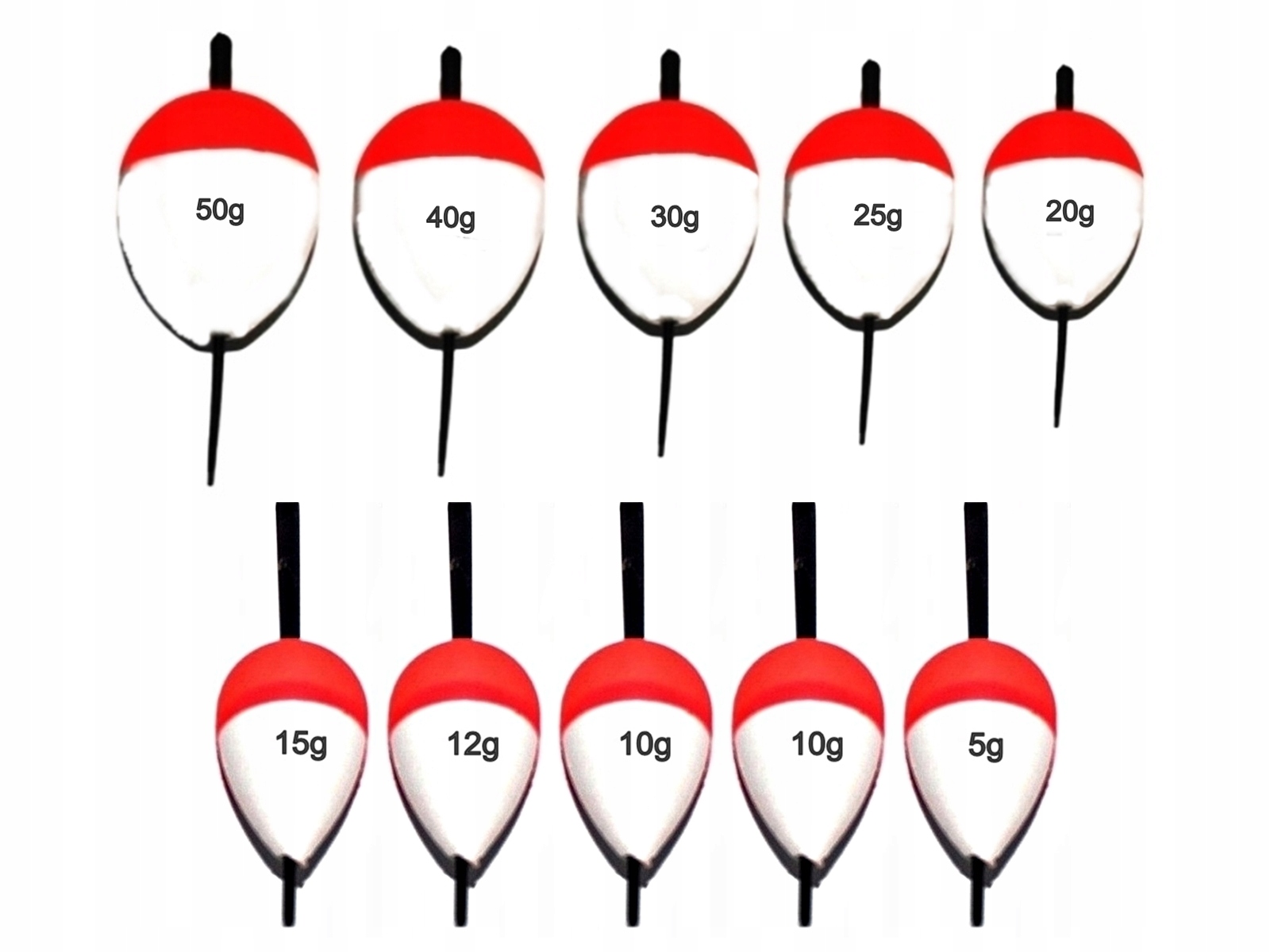 

Zestaw Spławików Żywcowych Od 5gr. Do 50gr.