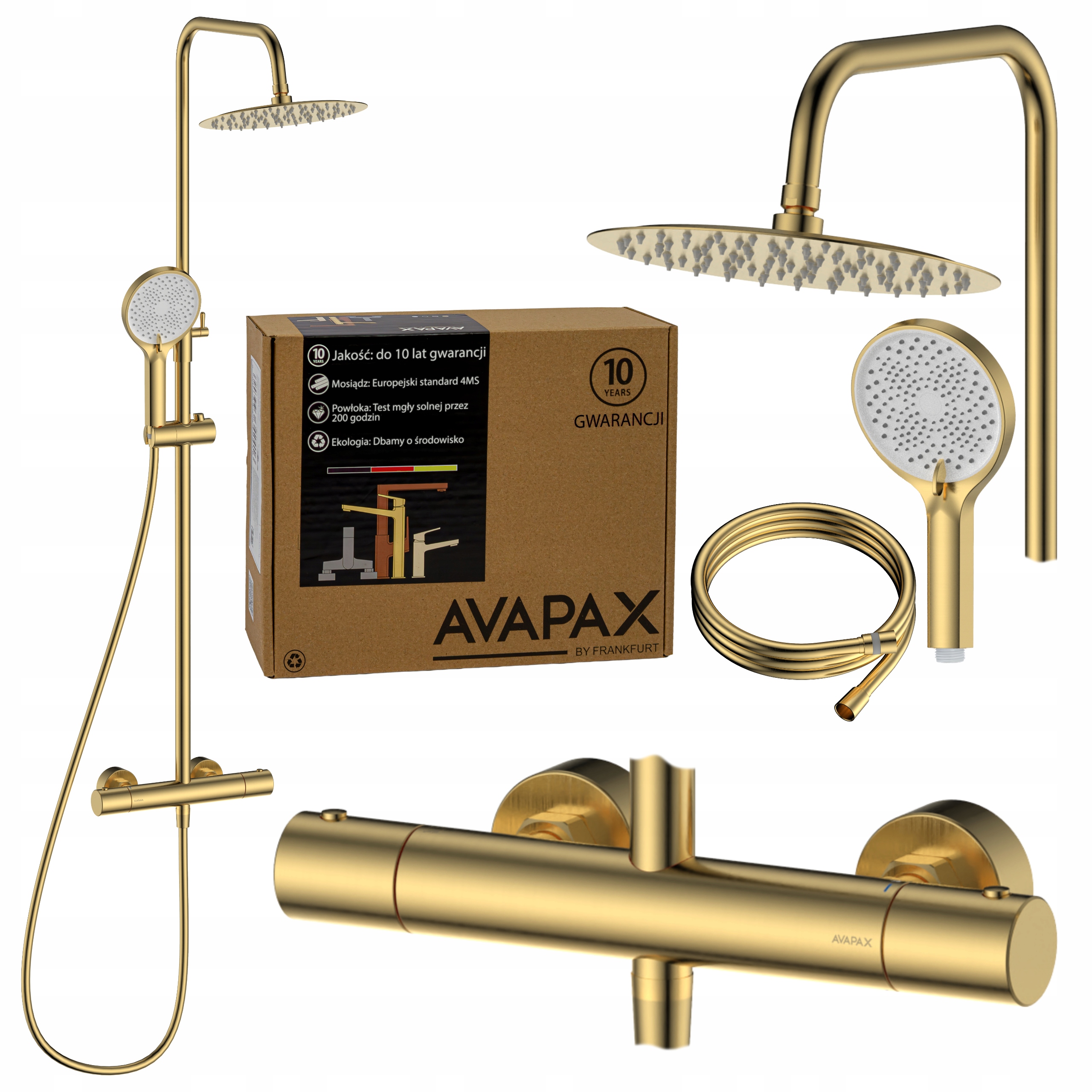 Zlatý sprchový set s termostatom a hadicou