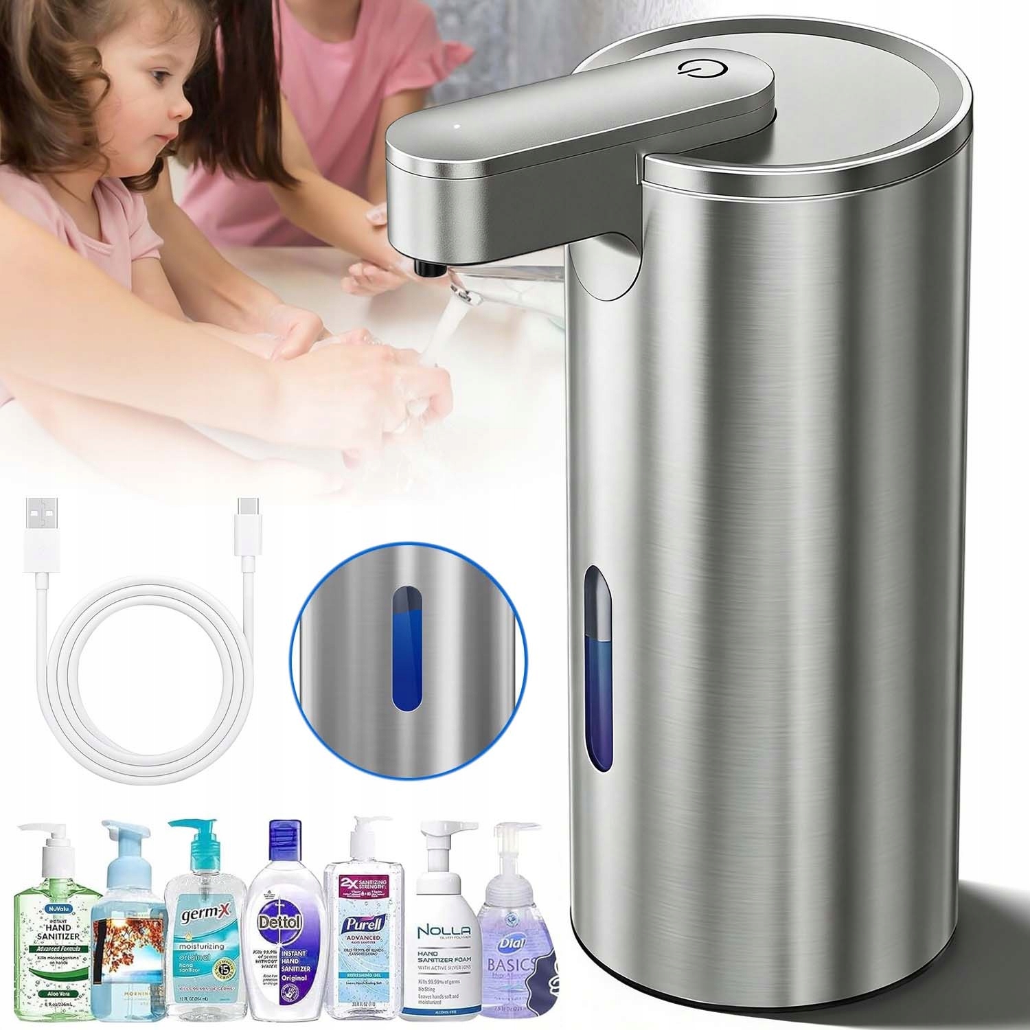 Dávkovač Dávkovač Tekutého Mýdla 340ML Nástěnný Usb 3 Režimy