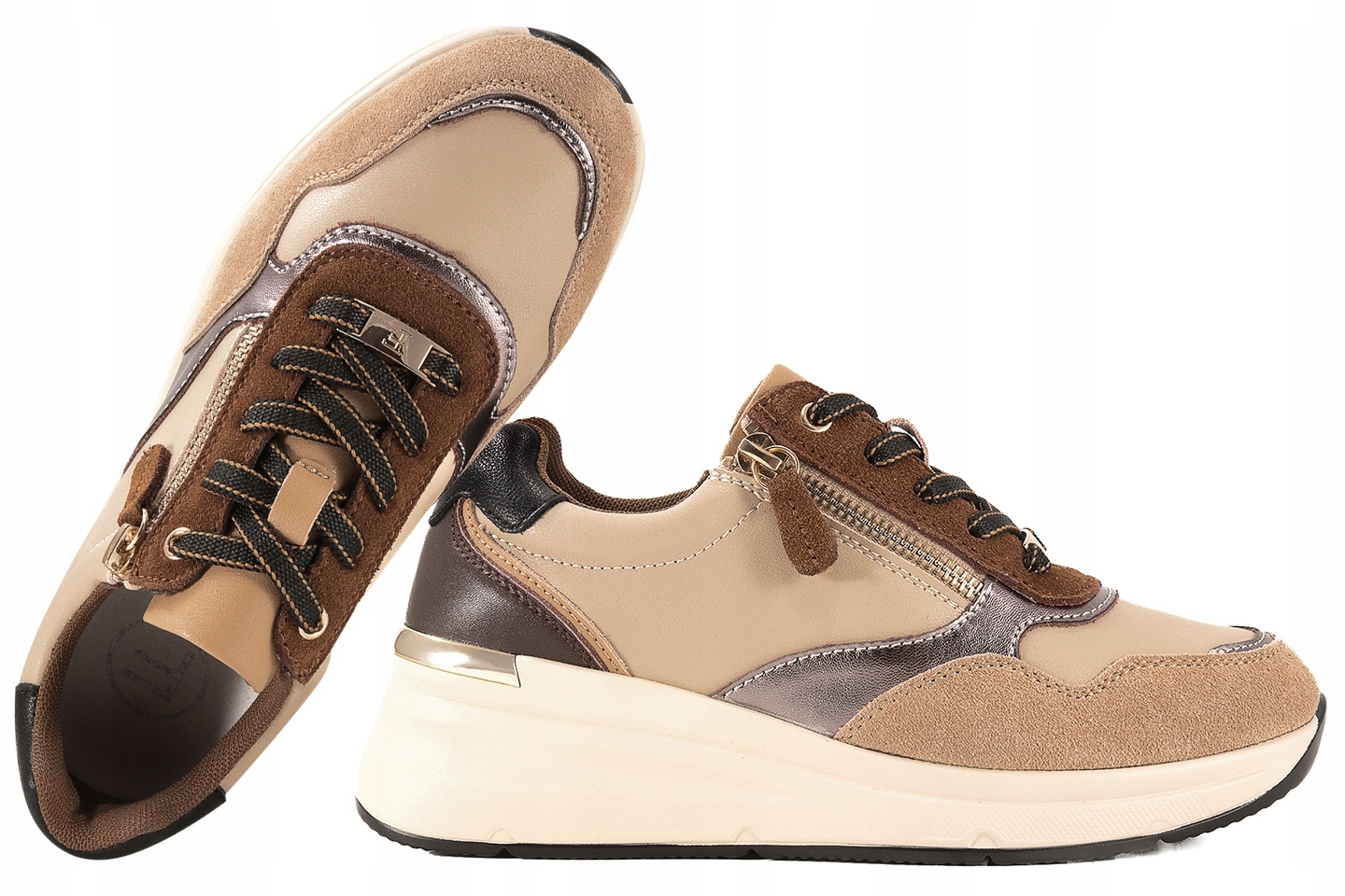 Filippo DP7105 Dámské Polobotky Kožené Tenisky Na Klínku 40 Béžová