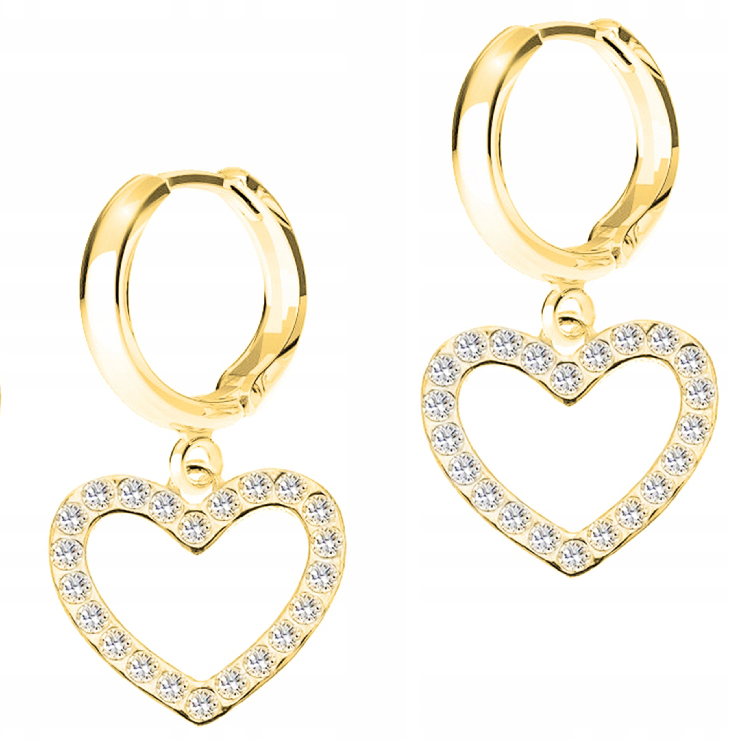 Zlaté Náušnice Srdce Srdíčka s krystaly zirkonu Srdce Stříbro 925