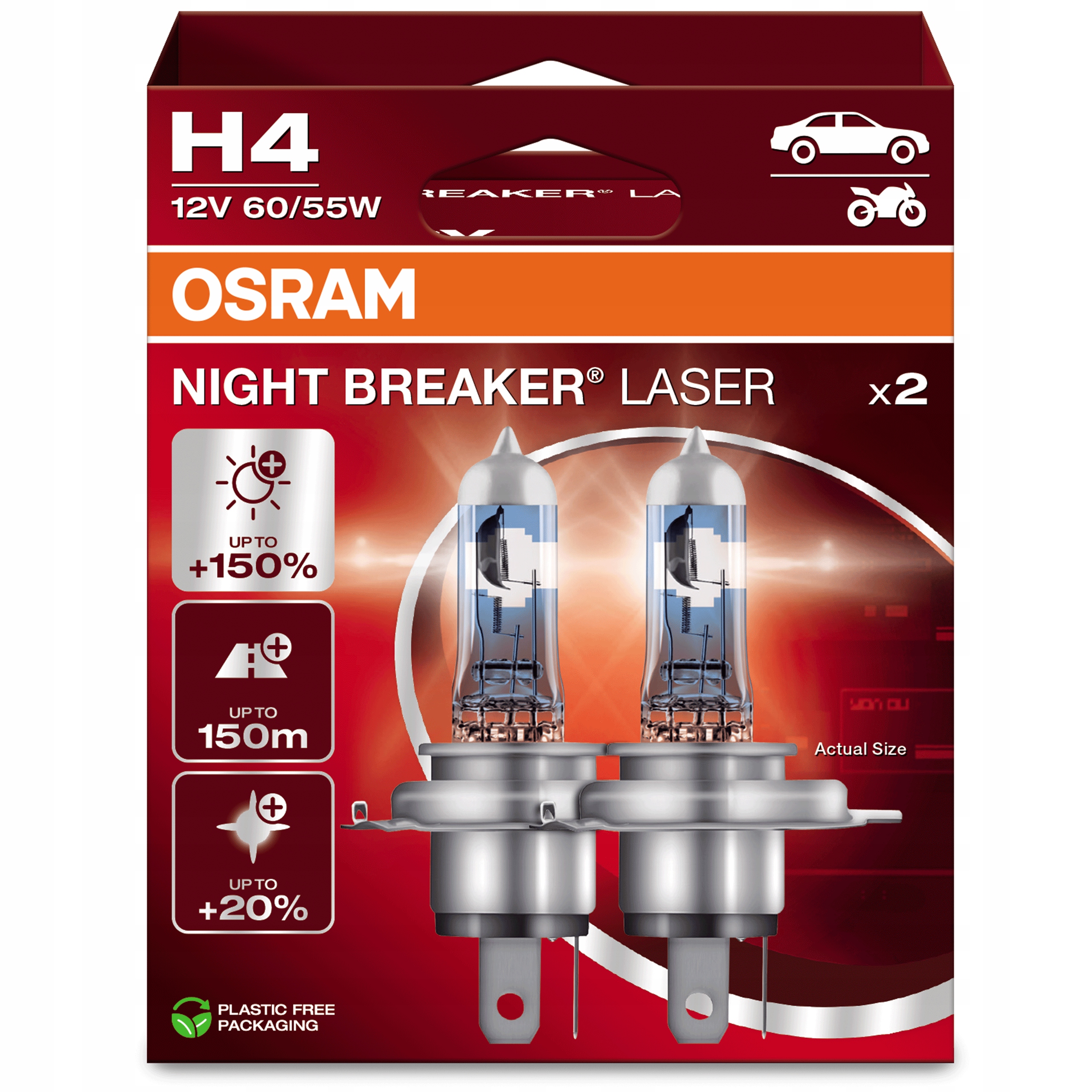 Osram Żarówki Samochodowe Halogenowe Night Breaker H4 Nl 150% +150M