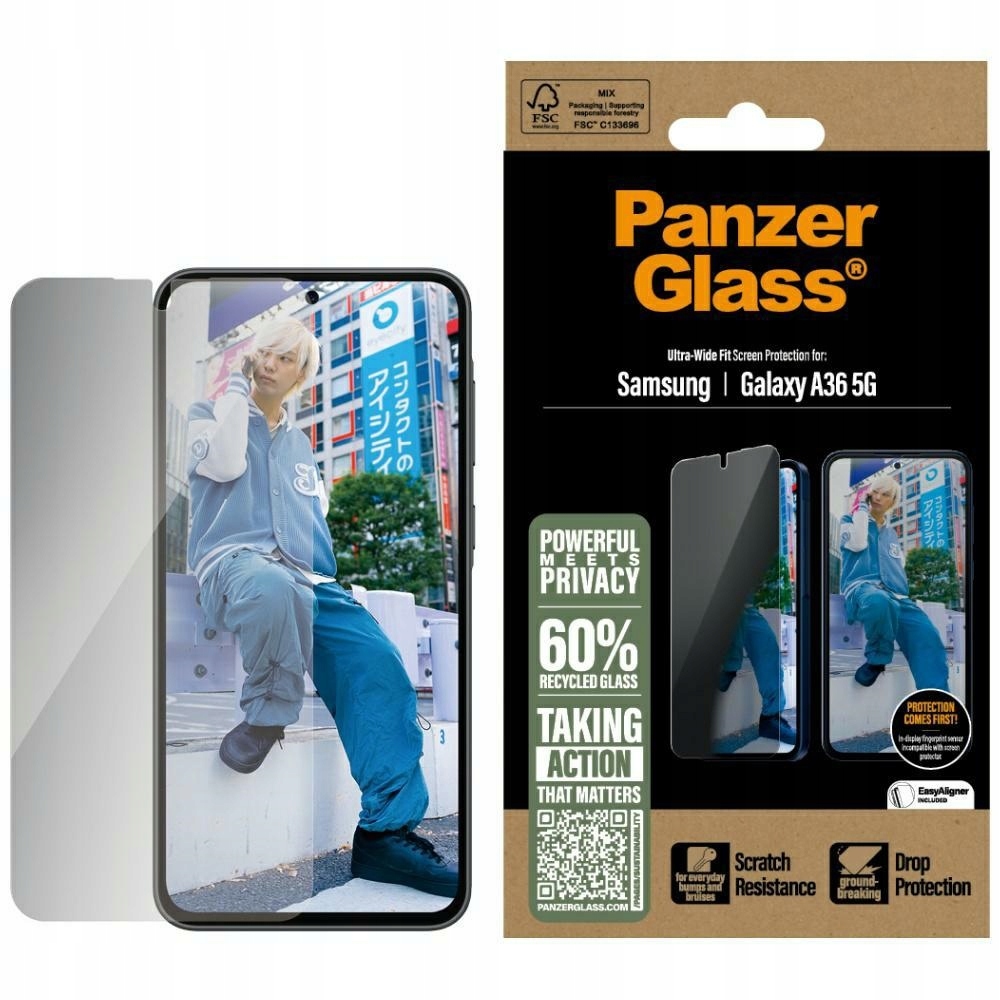 Sklo s privátním filtrem pro Samsung Galaxy A36 5G PanzerGlass Ultra-Wide Fit
