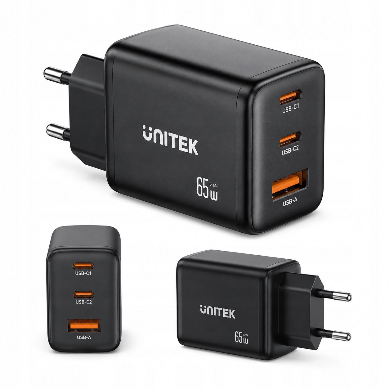 Unitek P1130ABK01-EU Síťová nabíječka GaN 65W 2xUSB-C 1xUSB-A Pd 3.0