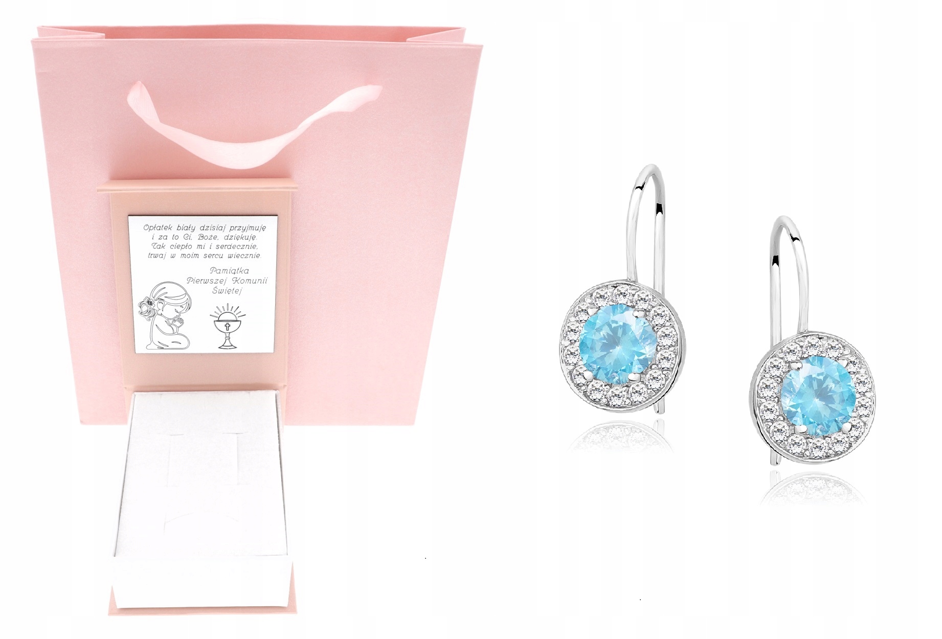 Stříbrné náušnice dětské modré kolečko Svaté Přijímání Křest Roček Gravírování
