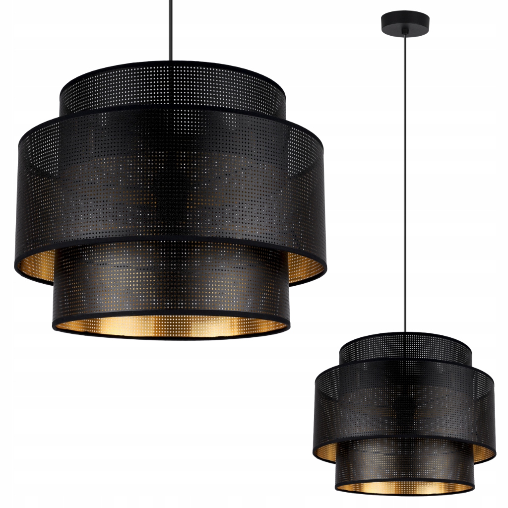 Závesná Stropná Lampa Luster Čierny Prelamovaný Glamour Zlaté Tienidlo 35 CM