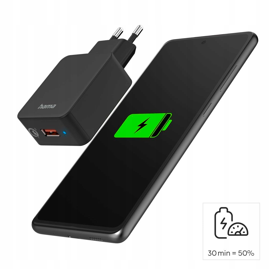 HAMA Szybka Ładowarka 19,5W USB-A Do Android iPhone Czarna — miniatura 6