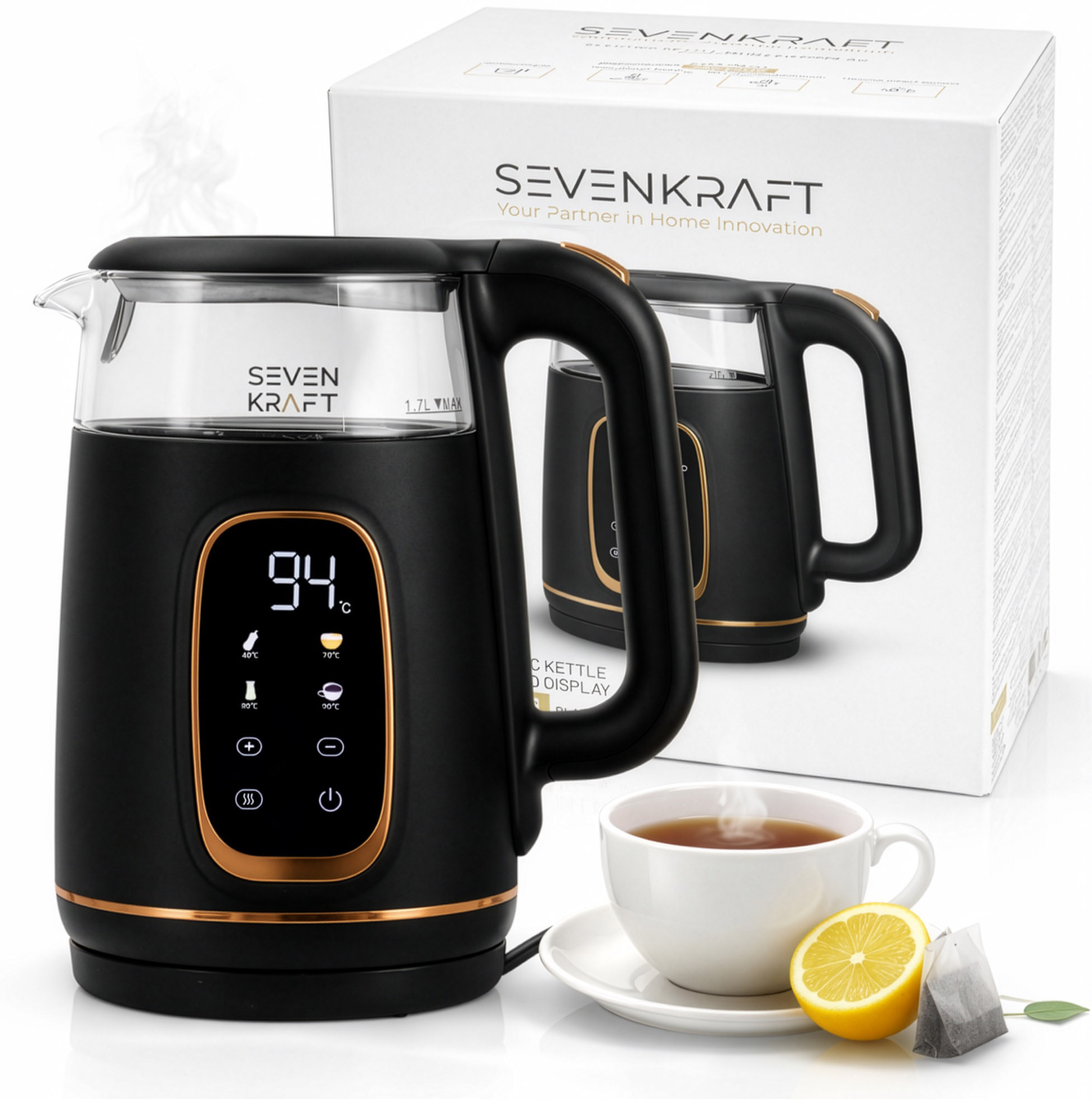 Czajnik Elektryczny Czarny Bezprzewodowy 1,7l 2200W Regulacja Temperatury